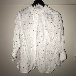 White Button-up with Rainbow Polka Dots